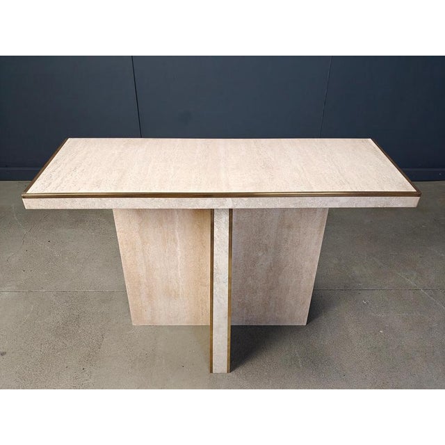Vintage Travertine and Brass Console Table, 1970s For Sale - Image 9 of 13