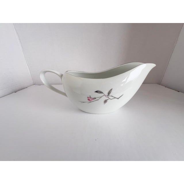 Mid-Century Modern Vintage Cherry Blossom Gravy Boat Fine China 1067, Made in Japan Pink White Silver Gray Sakura For Sale - Image 3 of 6