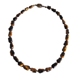 Tiger's Eye and Sterling Silver Necklace by Erik Poul Fenster, Denmark, 1960s For Sale
