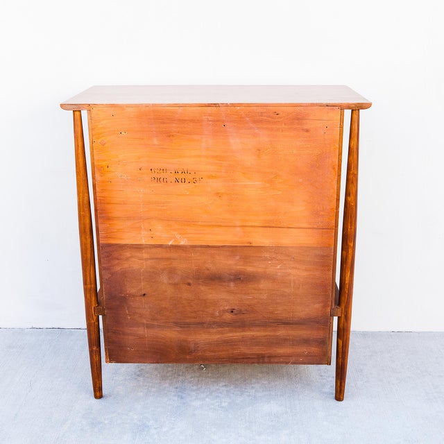 Restored 1950s Mount Airy Walnut & Brass Sculptural Mid Century Highboy Dresser, Attributed For Sale - Image 9 of 14