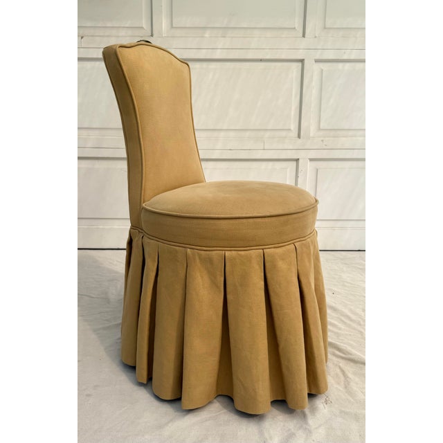 Ethan Allen Frontgate Upholstered "Elena" Rolling Vanity Chair With Pleated Skirt For Sale - Image 4 of 12