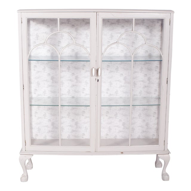 Portuguese White Painted Showcase Cabinet, 1920s For Sale