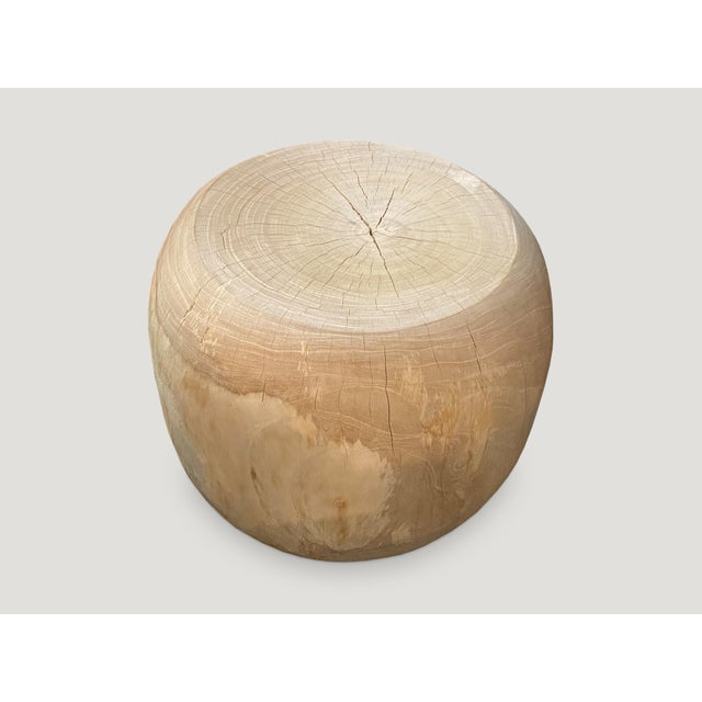 Contemporary Andrianna Shamaris Bleached Teak Wood Drum Side Table For Sale - Image 3 of 6