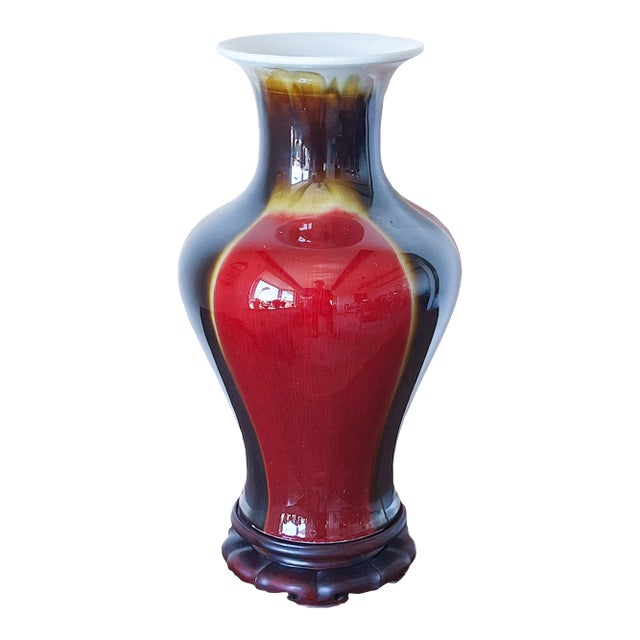 Mid-Century Antique Style Chinese Vase in Red Ox-Blood Flambe Glaze For Sale