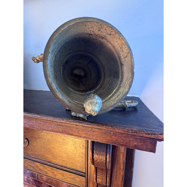 Vintage Gothic Revival Solid Brass Monastery Bell With Ornate Angel Bracket – 20” For Sale - Image 9 of 10