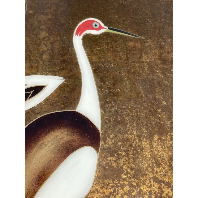 1960s Chinese Reverse Glass Painting of Crane Birds or Egrets, 1960s For Sale - Image 5 of 6