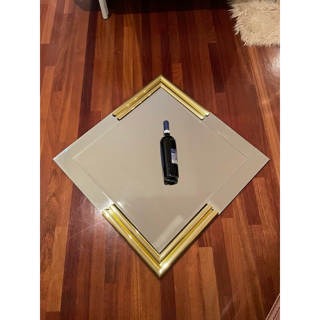 Vintage 1980s Geometric Postmodern Triangular Wall Mirror With Brass Tubular Corner Details For Sale - Image 9 of 11