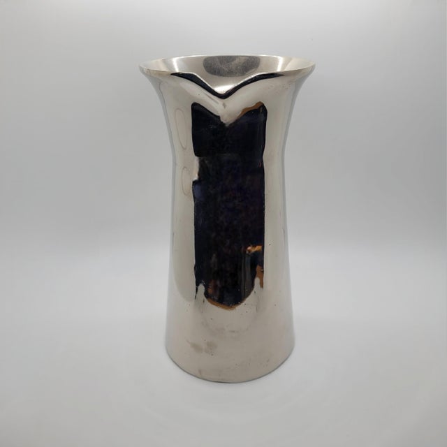 Traditional Late 20th Century Silver Tone Pewter Pitcher With Textured Twig Handle Decorative Water Carafe For Sale - Image 3 of 8