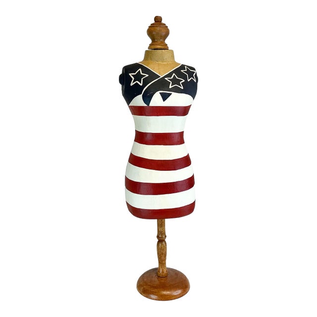 1980s Vintage Americana Patriotic Flag Paper Mache Dress Form Mannequin Centerpiece Holiday Accent - 4th of July For Sale