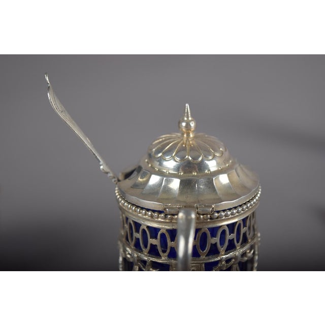 Antique Silver-Mounted Cobalt Blue Glass Condiment Set, 1900, Set of 7 For Sale - Image 11 of 18
