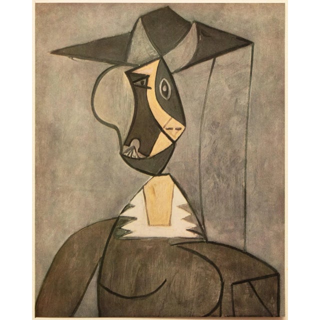 An excellent period offset lithograph, full-color print, after Cubist painting "Femme Au Chapeau" (Woman in a Hat, also...