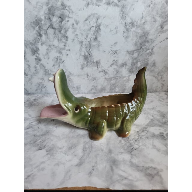 1960s Freeman McFarlin Jardiniere Majolica Pottery Alligator Planter, Attributed For Sale - Image 13 of 14