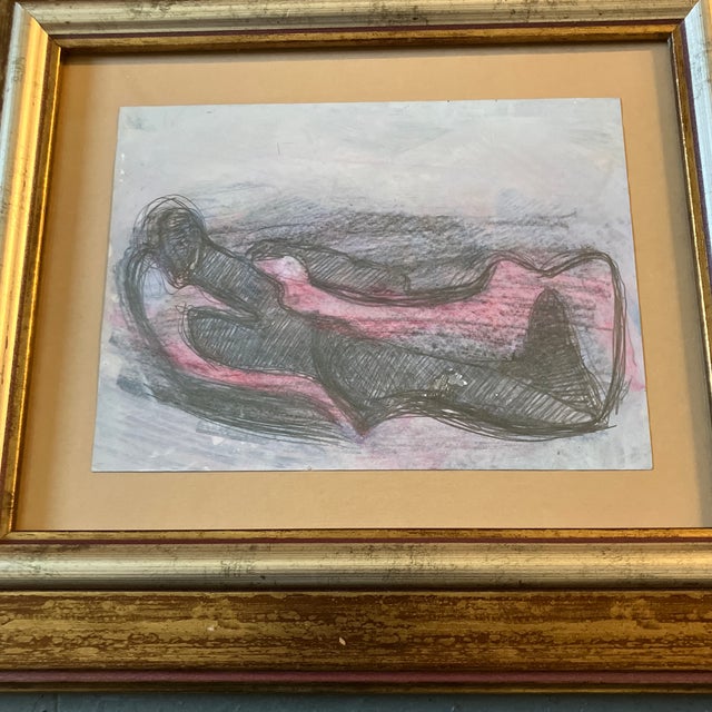 Original 6 x 8 pencil/watercolor painting on paper laid down on mat board unsigned Overall size with tabletop frame is 12...