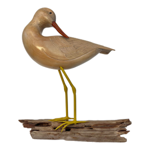 Vintage Wood Carved Sandpiper Bird Signed