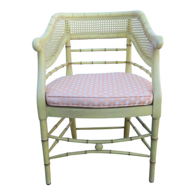 Mid 20th Century Regency Faux Bamboo Yellow Chair For Sale