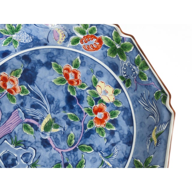 Blue Kozangama Maebata Mino Ware Porcelain Charger, Japan, 1975-1985 For Sale - Image 8 of 15
