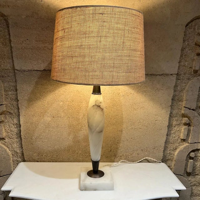 1950s Onyx Table Lamps in White & Gray - a Pair For Sale - Image 11 of 13