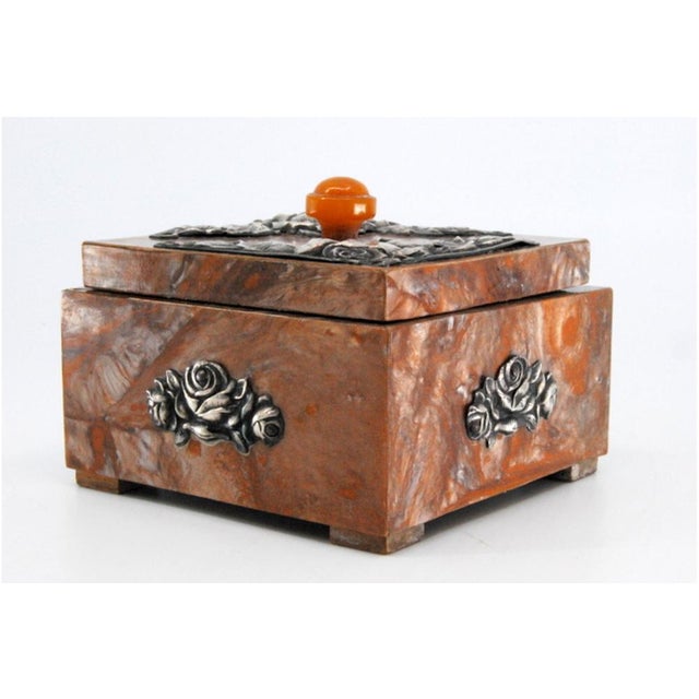 Wooden Jewelry Box with Silver Applications on Lid For Sale - Image 11 of 11