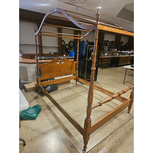 Wood Mid 20th Century Ethan Allen Four Post Maple Canopy Bed Nutmeg Finish For Sale - Image 7 of 13