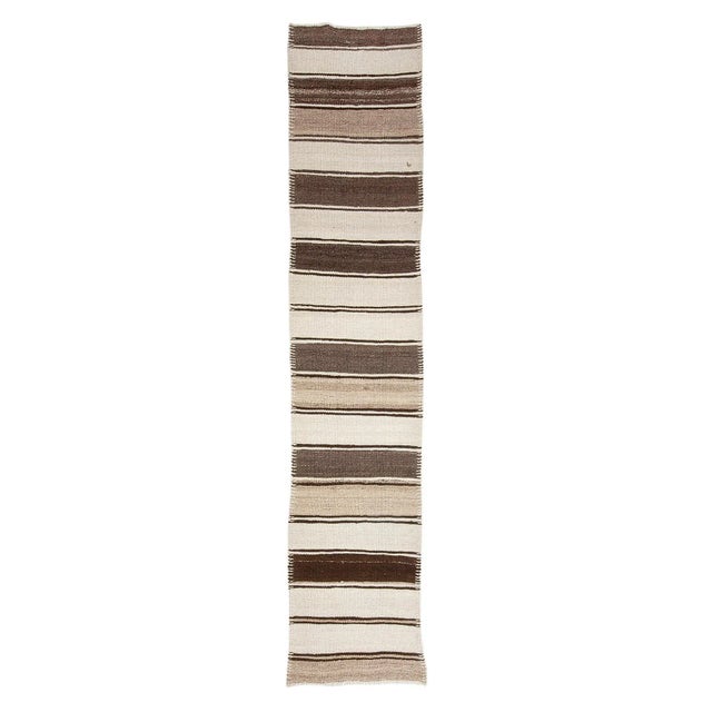 Textile Brown & Cream Striped Vintage Kilim Runner For Sale - Image 7 of 7