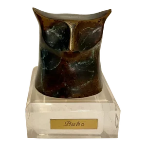 Brutalist Bronze Owl Sculpture on Lucite Base