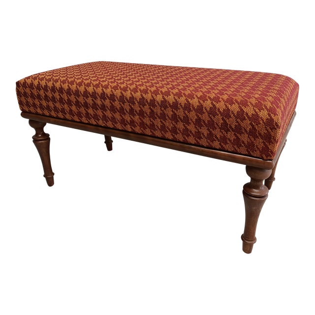 Houndstooth Fabric Upholstered Bench For Sale