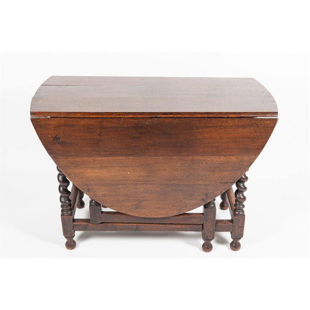 Antique Oak Gate-Leg Drop-Leaf Table With Barley-Twist Legs For Sale - Image 4 of 10