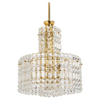 Chandelier, Brass and Crystal Glass attributed to Kinkeldey, Germany, 1970s For Sale