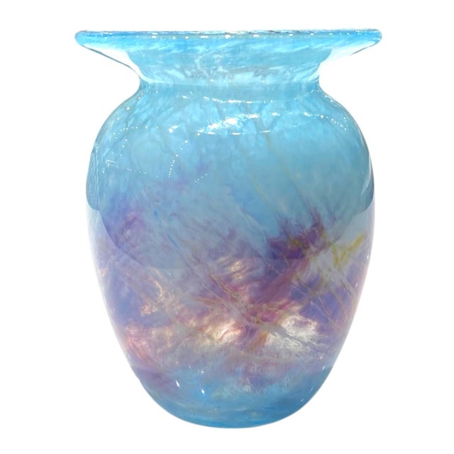 Michael Nourot Signed Art Glass Vase, Blue and Purple Swirl For Sale - Image 4 of 15