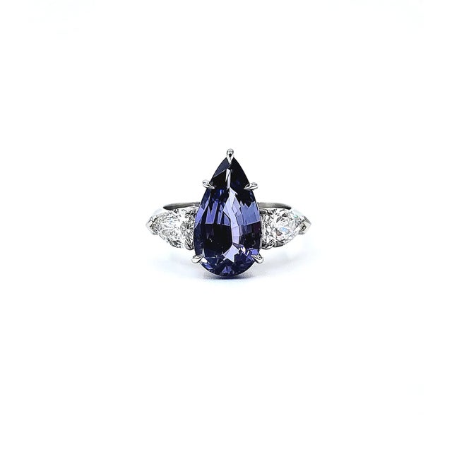 5.09 Ct Gia Certified Nh Color Change Sapphire & Diamond Ring Size 6.5 For Sale - Image 11 of 14