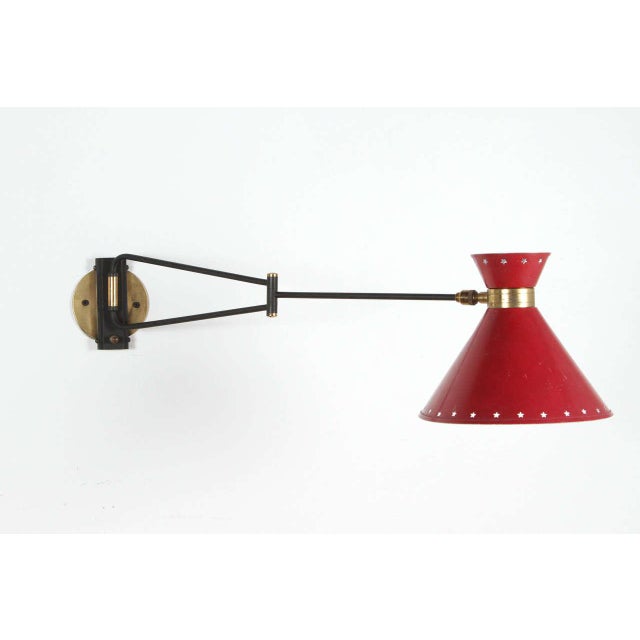 Paint 1960s Red Articulated Sconce by Rene Mathieu For Sale - Image 7 of 9