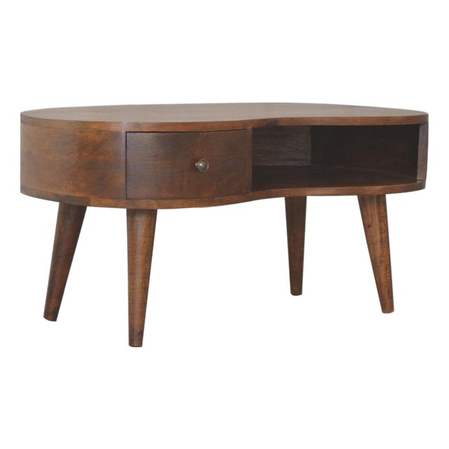 Mango Wood Coffee Table With Drawer and Open Storage For Sale