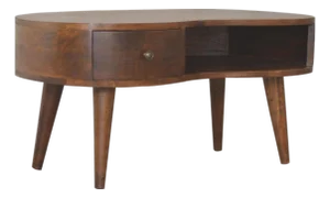 Mango Wood Coffee Table With Drawer and Open Storage