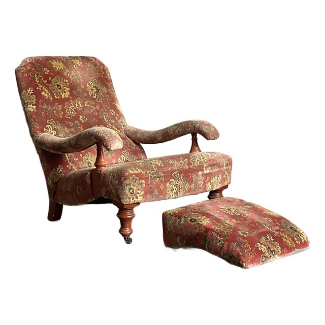 Vintage Boho Edwardian Steamer Chair and Foot Rest For Sale