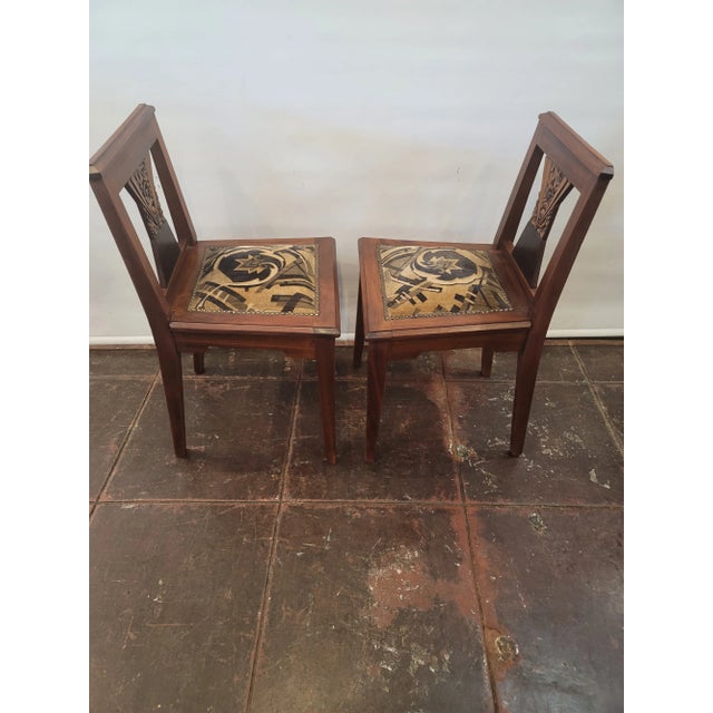 1920s 1920s Antique French Art Deco Pair of Chairs Original Mohair For Sale - Image 5 of 8