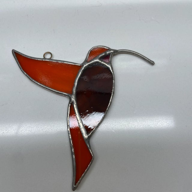 American Vintage Hummingbird Stained Glass Ornament For Sale - Image 3 of 6