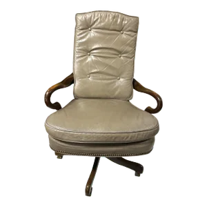 Button Tufted Leather Vintage Executive Swivel Chair With Nail Head Trim