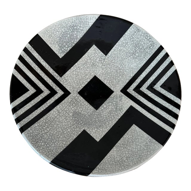Vintage Postmodern Black and Gray Ceramic Plate /Vessel For Sale