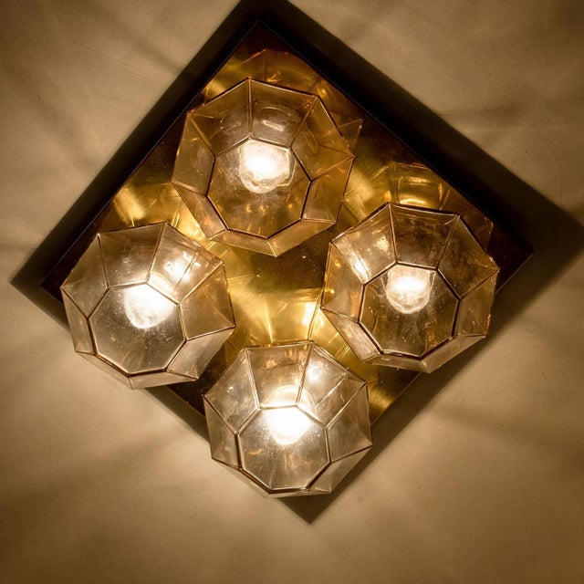 These beautiful hand blown glass flush mounts were manufactured by glashütte limburg in germany during the 1960s (late...