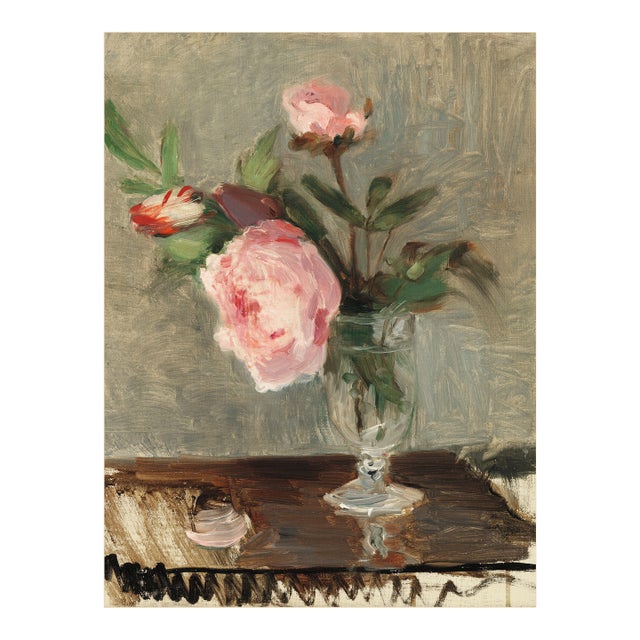 Vintage Pink Peony Floral Still Life Art Print by Berthe Morisot - 18" X 24" For Sale