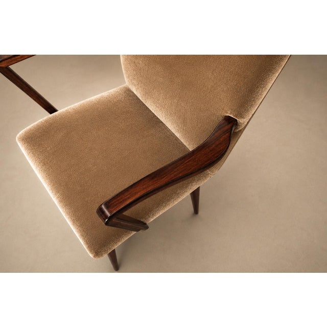 1950s Set of 12 Brazilian Rosewood and Mohair Dining Chairs, Including Two Head Chairs, 1960s For Sale - Image 5 of 18
