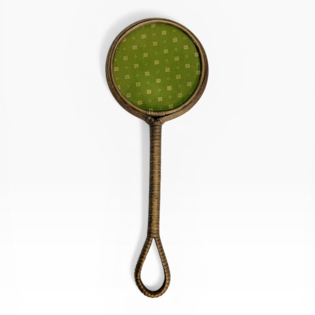 French Vintage French Wicker Wrapped Hand Mirror With Decorative Beaded Frame For Sale - Image 3 of 13