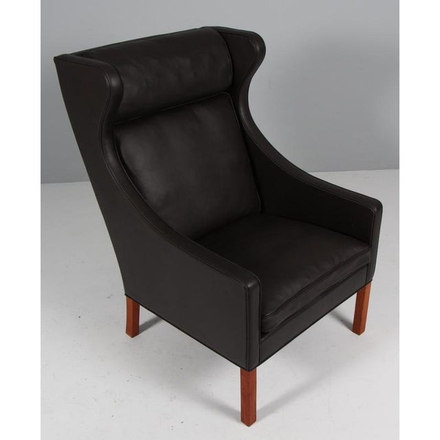Scandinavian Wingback Chair in Teak and Leather attributed to Børge Mogensen for Fredericia For Sale - Image 3 of 9