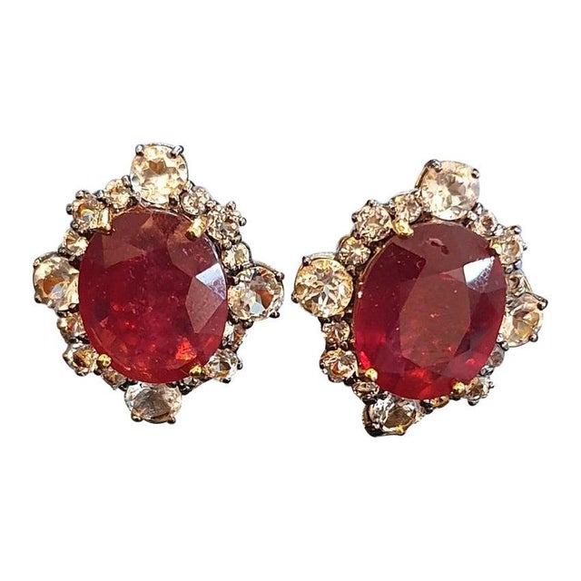 Bochic "Orient" Vintage 11 Carat African Natural Ruby & Rose Cut Topaz Earrings For Sale - Image 15 of 18
