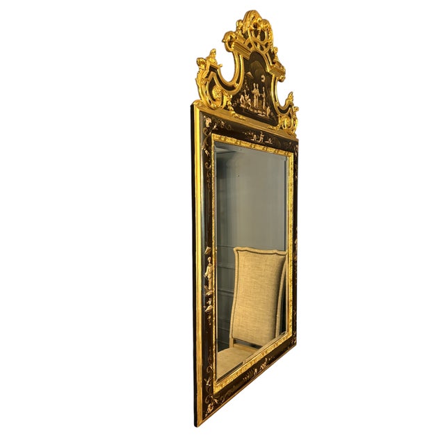 Quick Hits Style: Chinoiserie Materials: Giltwood, ebonized wood, hand-painted decoration, beveled glass Design: Carved...
