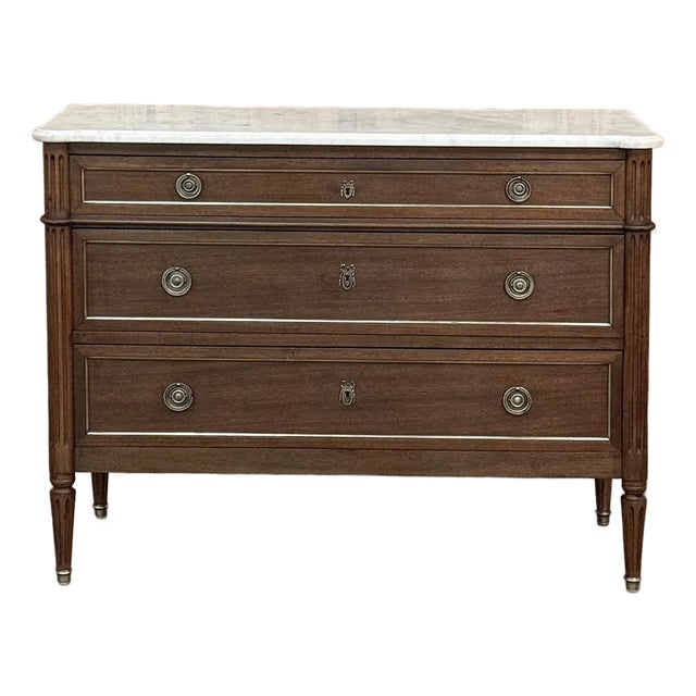 Antique French Louis XVI Mahogany Commode With Carrara Marble For Sale