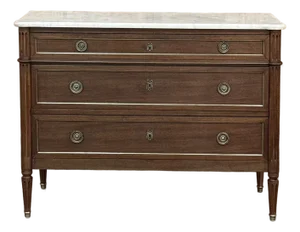 Antique French Louis XVI Mahogany Commode With Carrara Marble