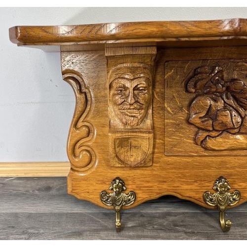 Vintage French Coat Rack in Oak with Hooks For Sale - Image 5 of 12