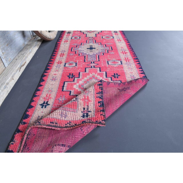 Pink Vintage Turkish Oushak Handmade Wool Cotton Pink Runner Rug For Sale - Image 8 of 10