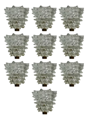 Set of Ten Murano “Rostrate” Glass Sconces Attributed to Barovier E Toso, 1970's